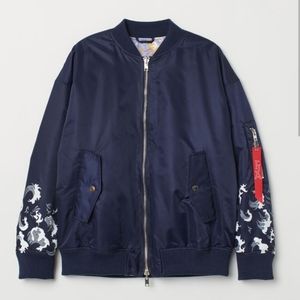 Blue Bomber Jacket Reversible Oversized Dragon Farren Jean Andrea